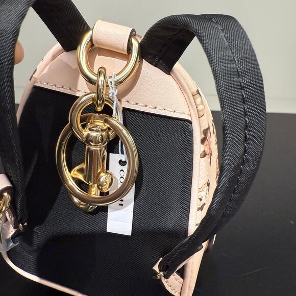 Coach CAA68 Mini Court Backpack Bag Charm With Rosette Print Gold/Blush Multi - Picture 3 of 9